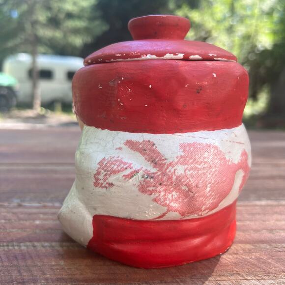Vintage 1970s Hand Painted Santa Claus Candy Jar 6" Ceramic Christmas Decor OOAK - Picture 4 of 16